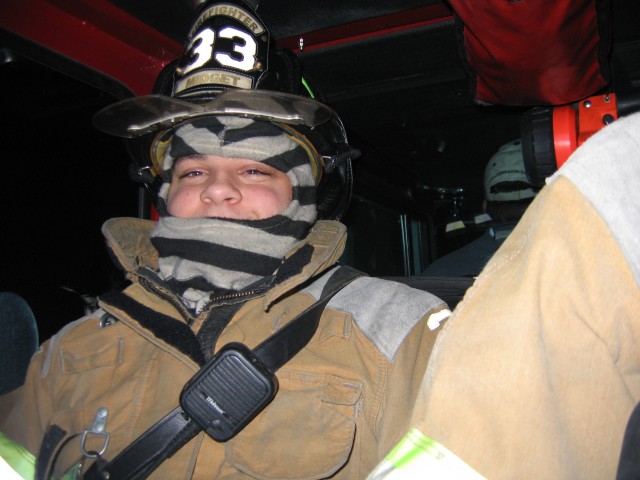 Dustin trying to keep warm in Engine 33-2